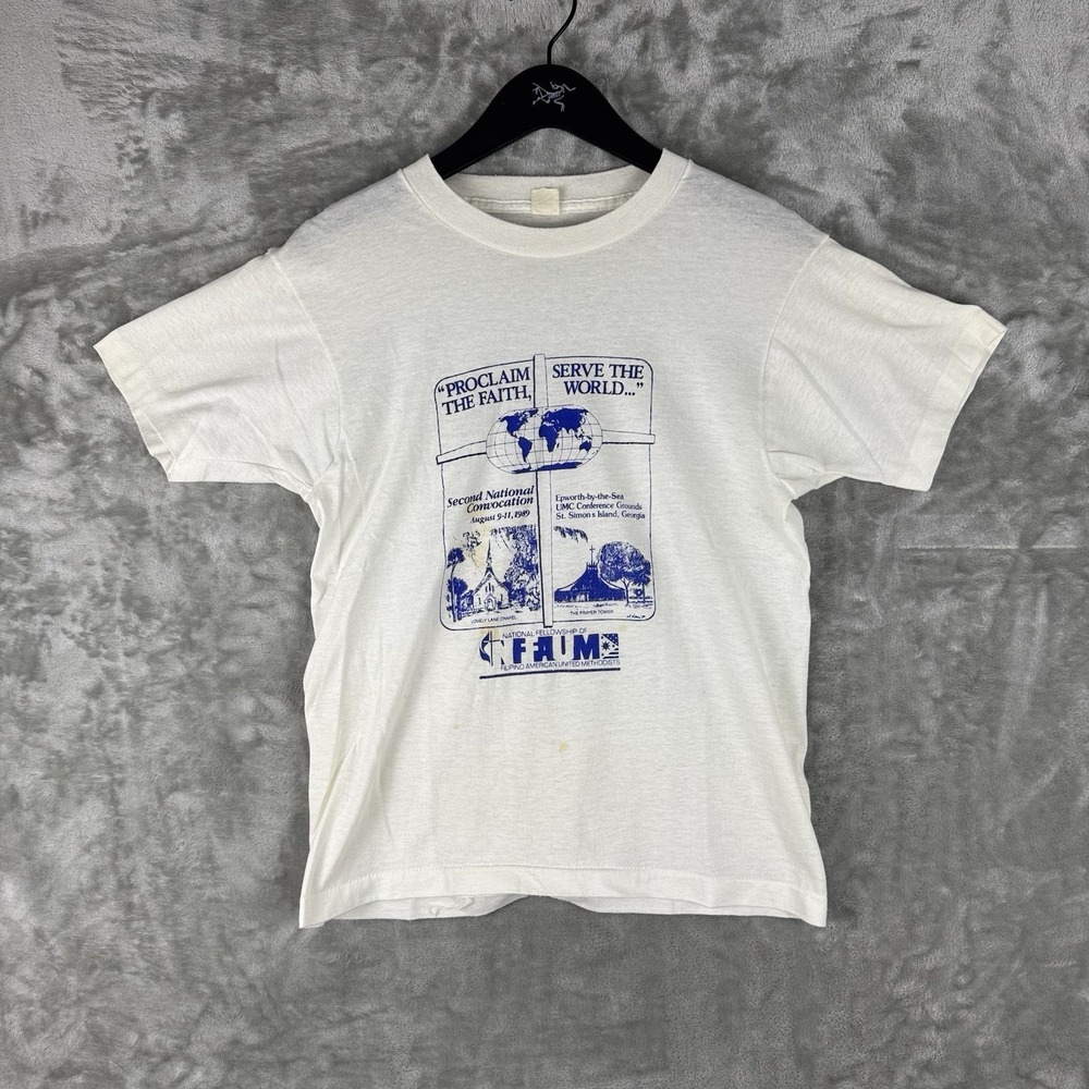 Vintage Filipino Religious T-Shirt Men's Size Small 80s 90s Political Paper Thin